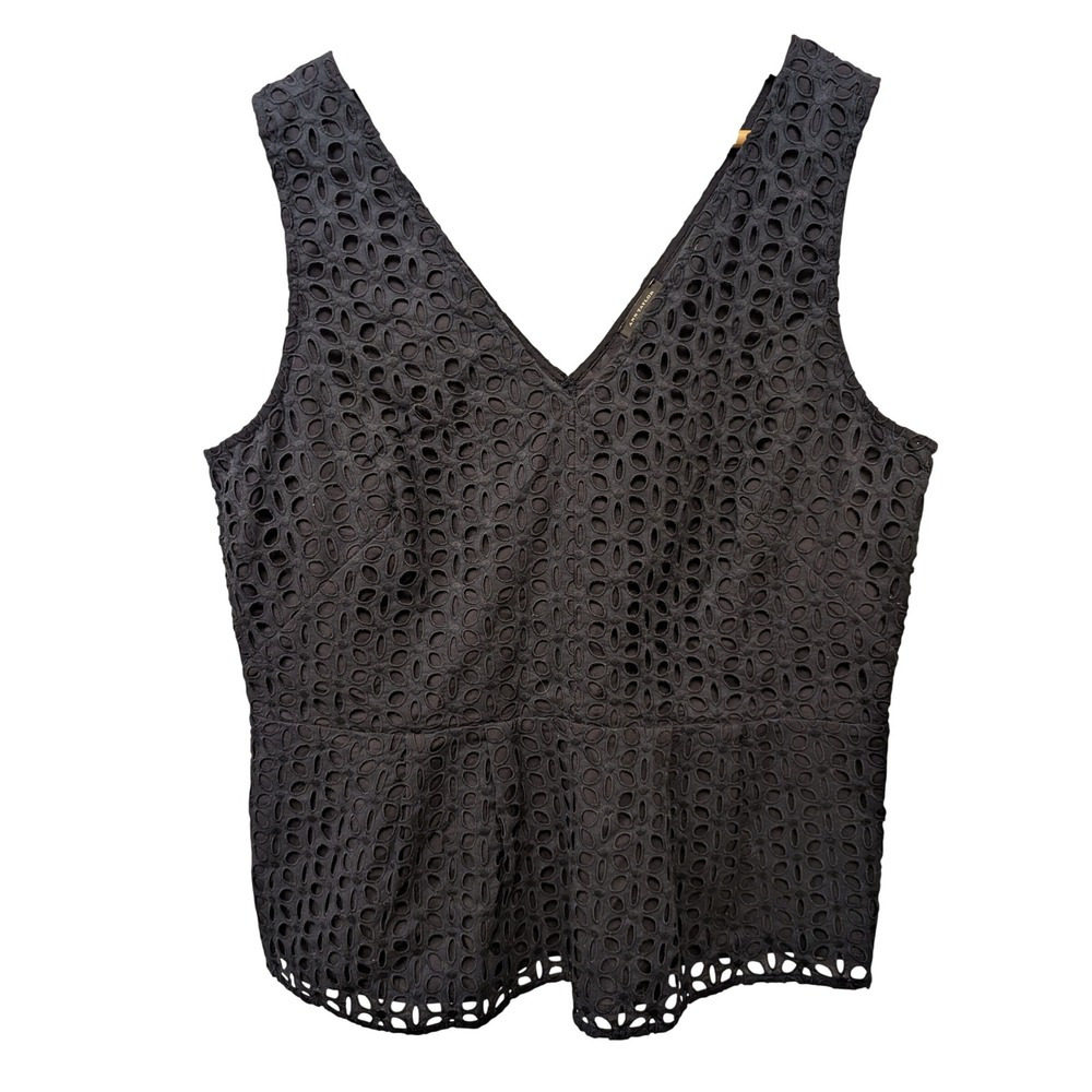 Ann Taylor Eyelet Peplum Tank‎ Top V-Neck Sleeveless Black Casual Business Sz 12